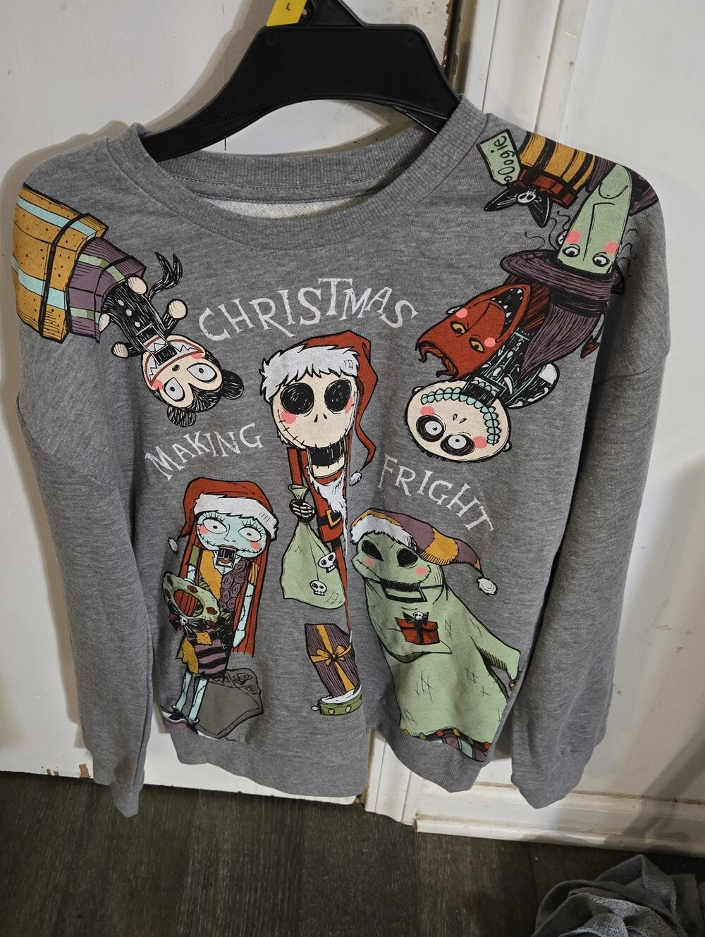 Disney Gray Holiday 'Christmas Making Fright' Graphic Sweatshirt Sz XL  For Kids
